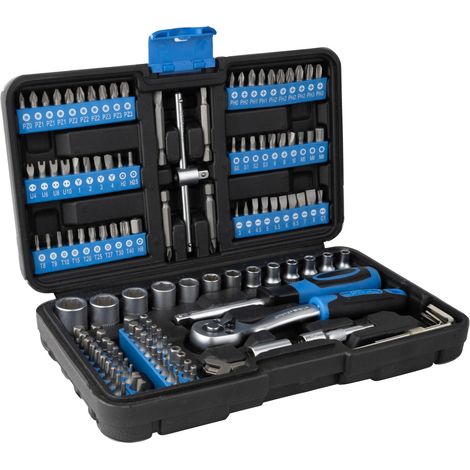 Coffret de 130 outils en acier au chrome vanadium dans une boîte de rangement pratique Bleu/noir (1/5)