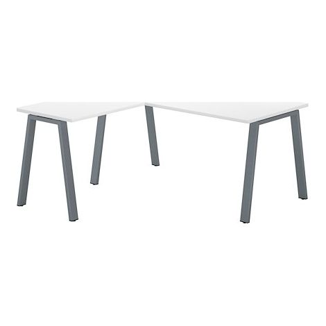 Bureau d'angle blanc avec retour simple L 160 x P 160 piètement métal aluminium - Arch - Maxiburo