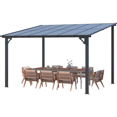 YODOLLA 3x3.65m Aluminium Gazebo, Wall-Mounted Awning Gazebo, Lean to Pergola, Hardtop Roof Heavy Duty Metal Pergola for Outdoor, Black (1/5)