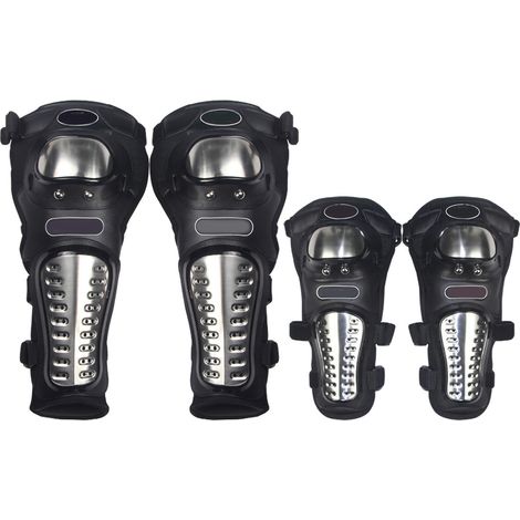 Protège-genoux et coudières moto en acier inoxydable, lot de 4 protections universelles pour motocross, VTT et vélo tout-terrain, taille unique (1/5)