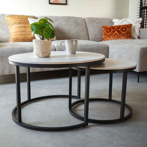 Ensemble de table basse de 2 trevor marbre blanc rond (1/5)