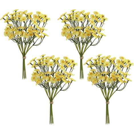 Set mit 4 künstlichen Gänseblümchen, künstlichen Wildblumen mit Stielen, gelb, zur Dekoration Ihres Gartens oder Hauses. (1/3)