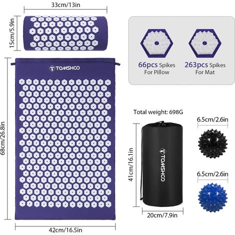 Ensemble de tapis d'acupression et oreiller de massage avec sac pour la relaxation musculaire et le soulagement du stress (1/5)