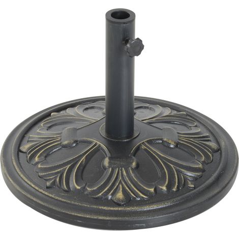 Outsunny – Pied de parasol base lestage HDPE ciment motif fleurs de lys noir doré – Ø 48x34cm – Cannulation pour parasols Ø 35/38/48mm – Poids 13kg