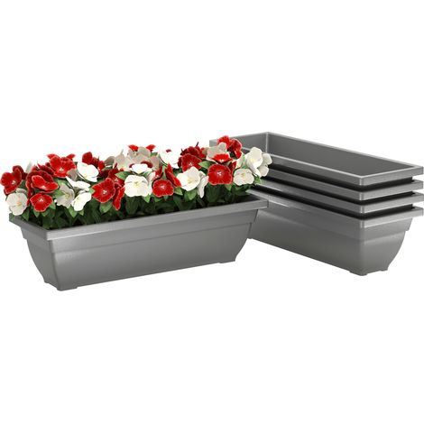 Lot de 5 pots de fleurs en plastique gris 59x21x16 cm (1/5)