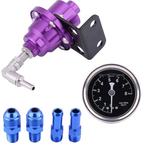 Kit régulateur pression essence universel aluminium 160psi réglable 1:1 avec jauge d'huile violet (1/5)