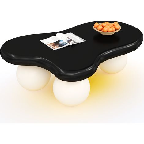 Table basse style nuage avec éclairage LED – 16 couleurs réglables, design forme nuage avec pieds ronds, idéale pour salon moderne et chambre d’enfant