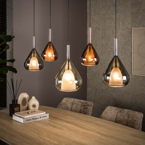 [NEUWERTIG] B-Ware Hängelampe Wings 5-flg dimmbar Pendelleuchte Glas kupfer schwarz braun 120cm (1/2)