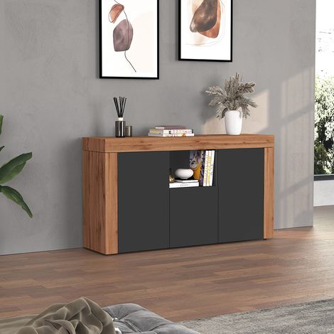 Buffet/bahut contemporain 155 cm anthracite mat/chêne wotan Neros (1/5)
