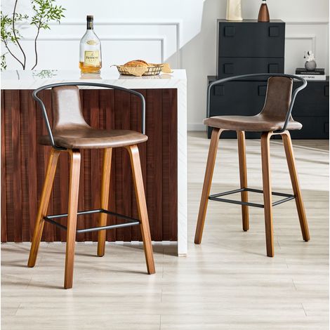 Tabouret de bar lot de 2 48x44x88 cm en bois brun, avec accoudoirs, pour cuisine moderne FloraGrace (1/5)