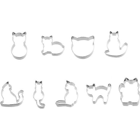 Lot de 9 emporte-pièces en forme de chats mignons pour biscuits, desserts, fondants et pâtisseries (1/4)