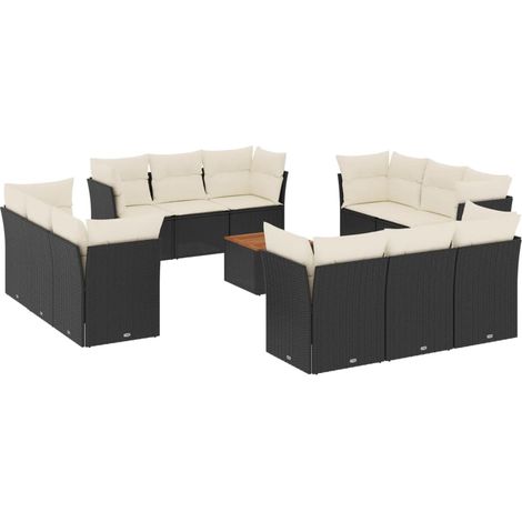 Maison Exclusive - Salon de jardin avec coussins 13 pcs noir résine tressée (1/3)