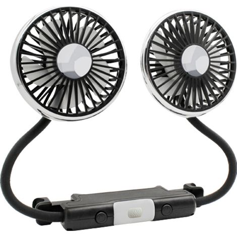 Ventilateur arrière de voiture USB – double tête rotative 360° – lumière LED – 3 niveaux de vitesse – ventilateur pour siège arrière (1/5)