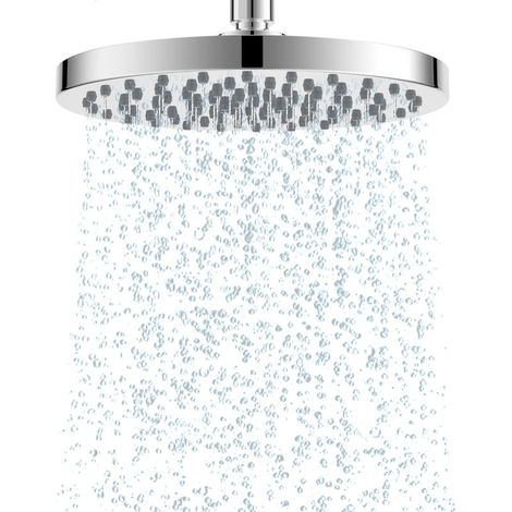 Pommeau de douche ronde de 20 cm, douche fixe anti-calcaire 8 pouce, tête de douche ronde haute pression en inox, tête de douche ultra fine réglable et buses en silicone, chrome (1/5)