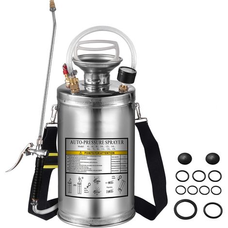 Pulvérisateur en acier inoxydable 6L pour jardinage et nettoyage de sols, adapté aux besoins industriels, agricoles, commerciaux et médicaux. (1/5)