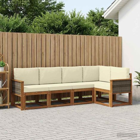 Set divani da esterno componibile 5 posti in legno massello di acacia naturale e crema, 63.88kg - PANGIVO (1/5)