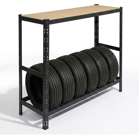 Relaxdays estantería para 6 neumáticos, 110 x 120 x 40 cm, 300 kg, acero, montaje rápido, taller/garaje, negro