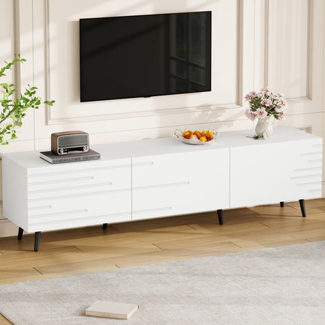 TV-Möbel mit 3 Klapptüren, 3D-Design und 6 Füßen, in Weiß, 180x40x48 cm