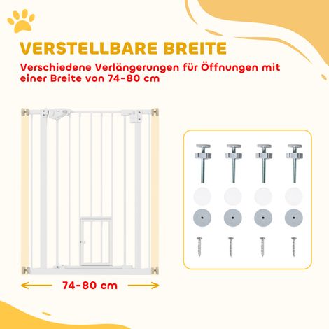 Porte intègre chatière, pose sans percer, largeur ajustable 74-80 cm, ouverture facile une main, métal, blanc (1/4)