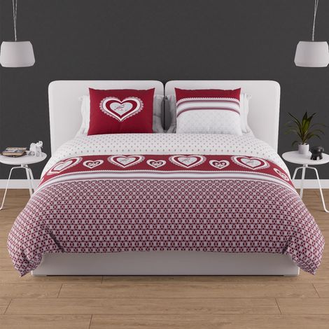 Parure Housse de Couette en Coton 57 Fils 240x220 cm Passion Rouge (1/5)