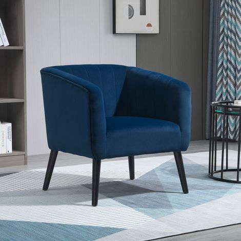 Fauteuil moderne rembourré style nordique, revêtement en velours et pieds en bois, bleu, 70.5x70x76cm (1/5)