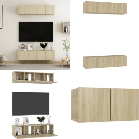 Meubles TV 4 pcs Chêne sonoma 60x30x30 cm Bois d'ingénierie - Meuble Tv Mural - Meuble Tv Moderne - Meuble Tv Suspendu - Étagère Murale - Support Tv - Home & Living (1/5)