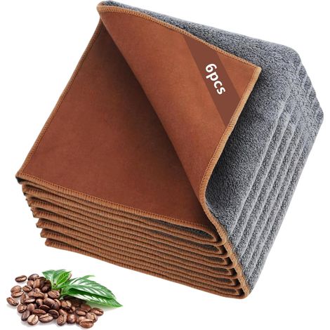 6 Pièces Chiffon Barista, 30x30cm Très Absorbants Barista Chiffon Microfibre pour Nettoyer la Poignée de la Buse à Vapeur (Gris-Brun) (1/5)