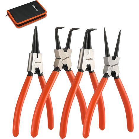 ValueMax Set di 4 Pinze per Anelli di Sicurezza 165mm e 180mm, Pinza per Seeger con Borsa Portatile, Punte Dritte e Curve per Bloccaggio Interno ed Esterno (1/5)