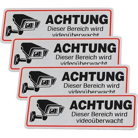 4 Pcs Panneaux de Vidéosurveillance, Autocollants de Vidéosurveillance 12 x 4 cm Panneaux D'avertissement en Aluminium Panneaux de Signalisation de Surveillance Par Caméra Surveillance Par Caméra (1/5)