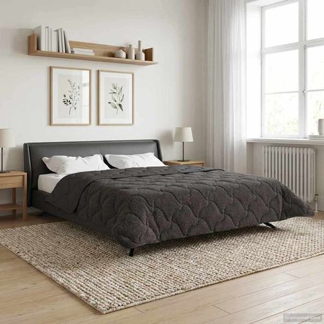 Couette hiver réversible matelassée en microfibre et peluche teddy anthracite 200 x 220 cm - PANGIVO (1/5)