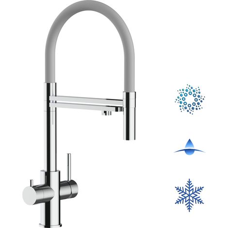 5 Wege Wasserhahn Edelstahl Massiv Kuechenarmatur mit Grau 360 schwenkbarem Auslauf und abnehmbare 2 strahl Handbrause - Edelstahl Hochglanz (1/5)