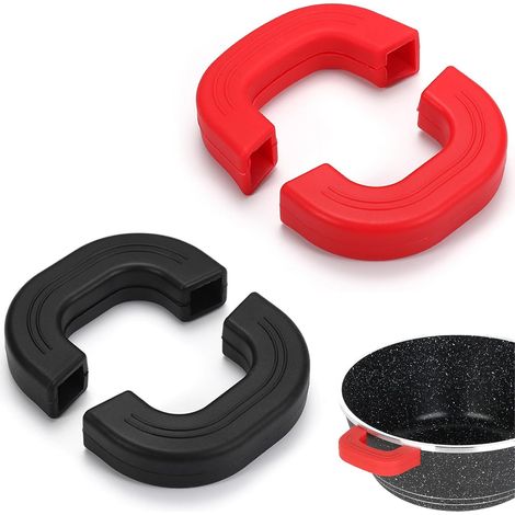 2 Paires Protection Cuisine Doigts Cuisson Maniques Pot Poignée Pot Doigt Résistant Chaleur Silicone Protège Poignée Doigts Poignée Marmite pour Poêles Plaques Four Woks (Rouge, Noir L) (1/5)