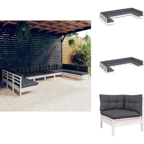 10-tlg. Garten-Lounge-Set mit Kissen Weiß Kiefer Massivholz - Garten Lounge Set - Kiefernholzmöbel - Outdoor Möbel - Gartenzubehör - Loungemöbel (1/5)