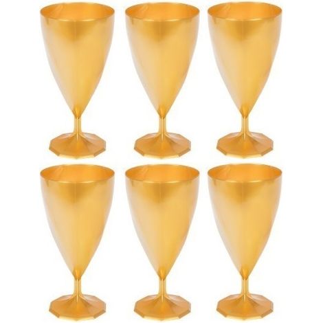 Copas de vino de plástico color oro de 150 ml, 6 unidades. (1/2)