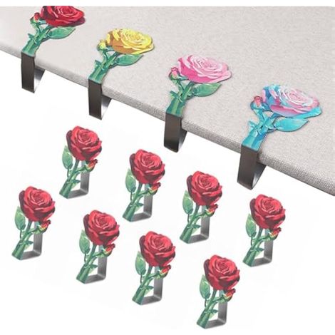 Pièce compatible pour Lot de 8 pinces à nappe roses robustes pour tables de pique-nique en plein air, pinces de table pour nappes sur tables épaisses, pinces coupe-vent pour camping, mariage (rouge) (1/5)