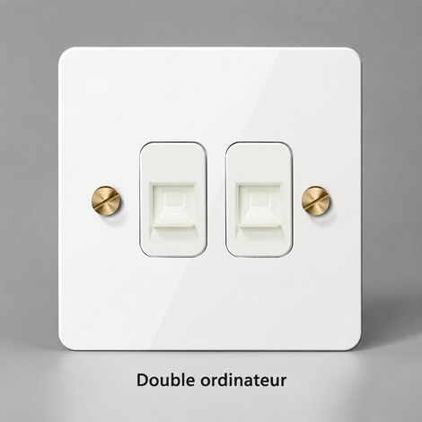 Prise murale double prise informatique RJ45 type 86 panneau acier inoxydable blanc 86x86 mm rétro industriel encastré ou en saillie 10 × 10 × 10 cm – Livraison gratuite (1/5)