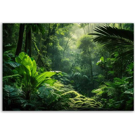 Tableau jungle luxuriante en lumière verte (1/5)