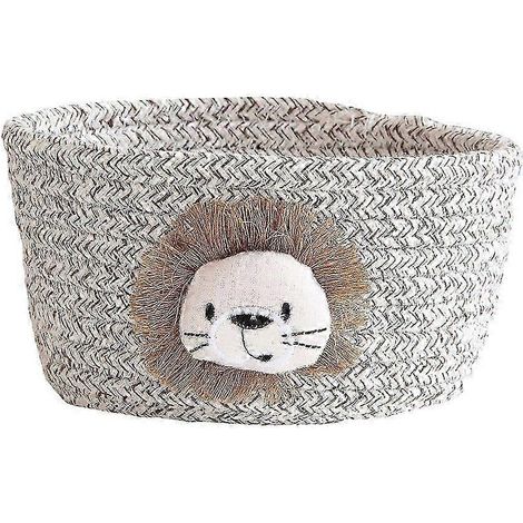 Panier de rangement en fil de coton de style japonais, boîte de rangement pour jouets et objets divers, idéale pour la chambre, le salon ou le bureau.-Gray Bown Lion