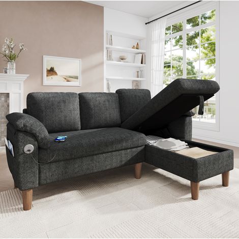 Sofá rinconera en L con chaise longue reversible, almacenaje, USB/Type-C, 181 x 125 x 88 cm (1/5)