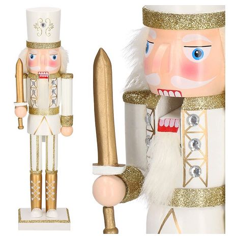 SPRINGOS Nussknacker Figur aus Holz Soldat mit Schwert Höhe 38 cm creme Weihnachten Weihnachtsdekoration