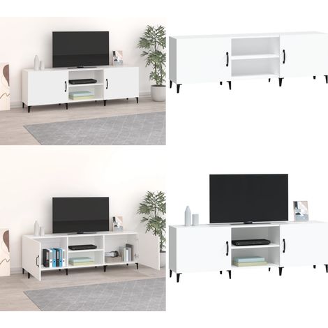 Meuble TV blanc 150x30x50 cm bois d'ingénierie - Meuble Tv - Meuble Audiovisuel - Support Tv - Unité Tv - Meuble Design - Home & Living (1/5)