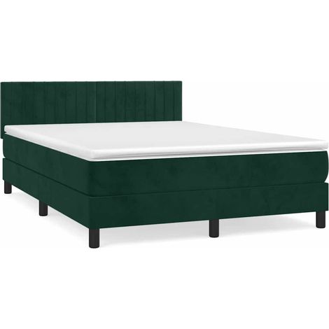 Lit double Lit adulte Sommier à lattes de lit et matelas Vert foncé 140x190cm Velours