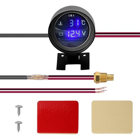Rundes digitales LED-Temperaturmessgerät für Auto, LKW und Motorrad mit Temperatursensor und Voltmeter