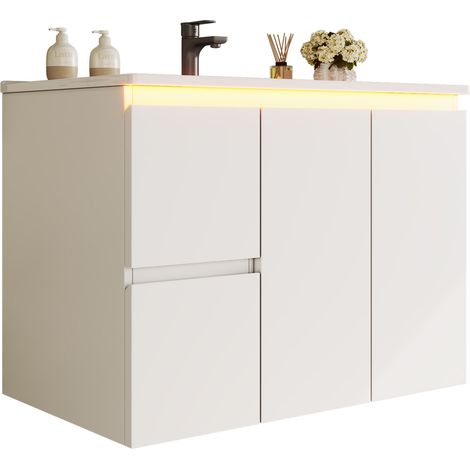 Mobile lavabo sospeso 76x47x57 cm in MDF bianco con lavabo e LED radar - CHICFURN (1/5)