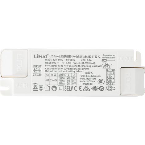 Driver LIFUD Dimmable 0-10V 220-240V No Flicker Sortie 25-42V 650-750mA 26-30W LF-ABA030-0750-42 30 W (1/2)
