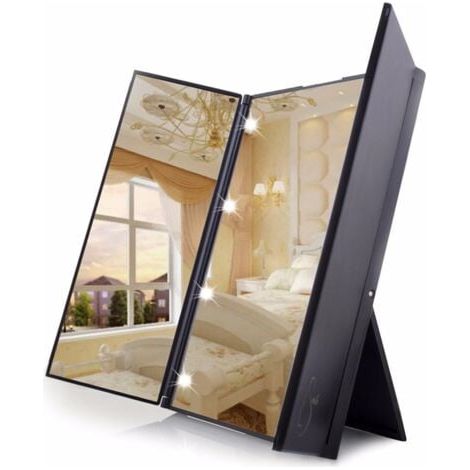 Miroir de Maquillage Lumineux 8 LED (Maquillage et Rasage, Miroir sur Pied avec Batterie, Voyage ou Salle de Bain) (1/4)