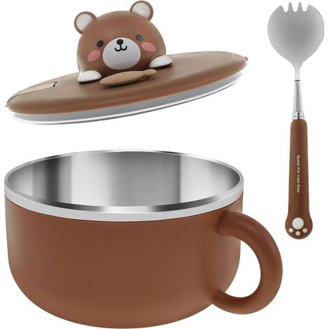 Bol à ramen 1200 ml – Acier inoxydable – Couvercle et cuillère – Joint silicone – Ours chocolat (1/5)