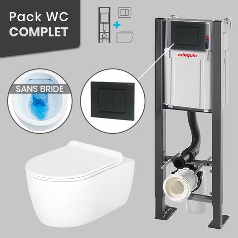 Pack WC Bâti universel Wirquin Pro + Cuvette SANEO sans bride + Plaque noir mat (1/5)
