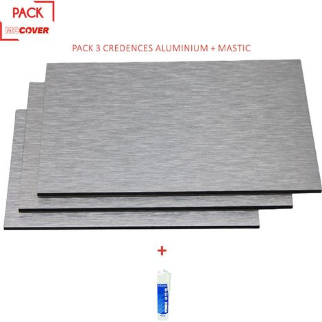 Set di 3 paraschizzi in alluminio spazzolato 1000 x 50 x 0,3 cm + sigillante - Colore - Alluminio spazzolato, Spessore - 3 mm, Larghezza - 50 cm, Lunghezza - 100 cm