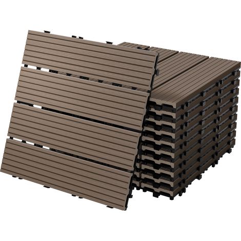 ECD Germany Dalles Terrasse Clipsables WPC 30x30 cm/22 pièces=2m² Marron Foncé Strié Aspect Bois Carreaux avec Système à Clic et Drainage Revêtement de Sol Carrelage Lames Patio Jardin Extérieur
